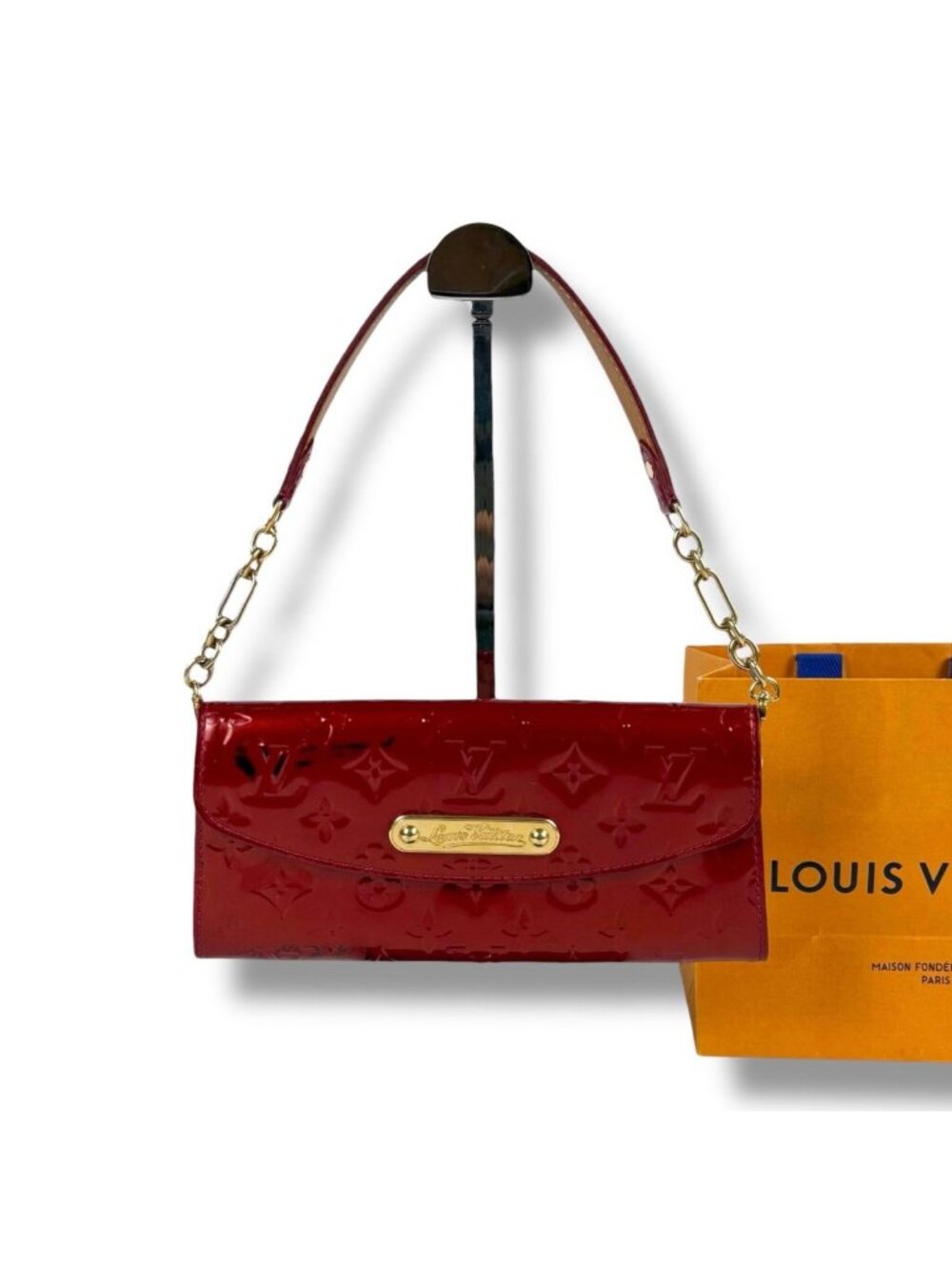 Louis Vuitton Sunset Boulevard Pouch Mini Shoulder Bag Chain Wallet Red Pomme